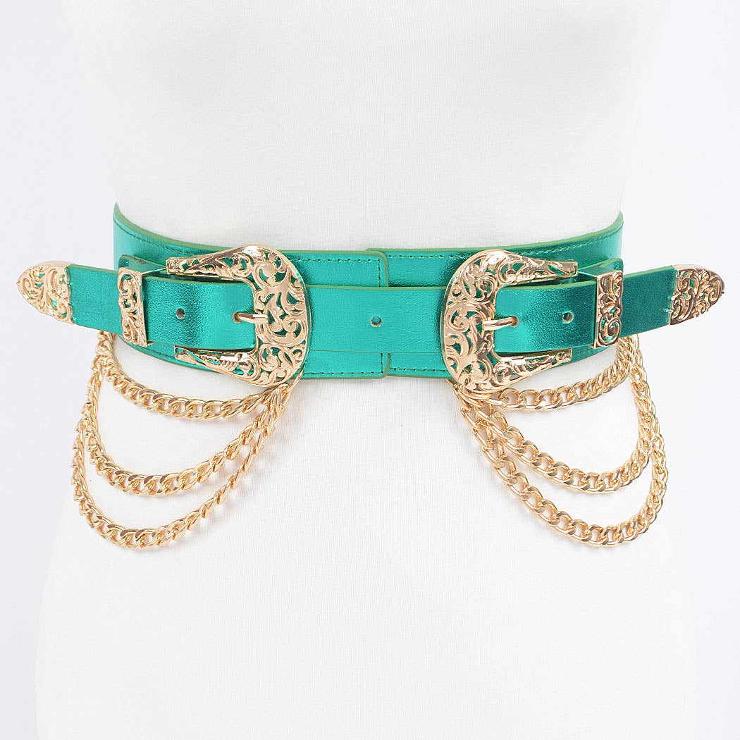 Metallic Two Buckle Chain Waist Belt Metallic Two Buckle Chain Waist Belt | Turn Her Style, LLC main image 4