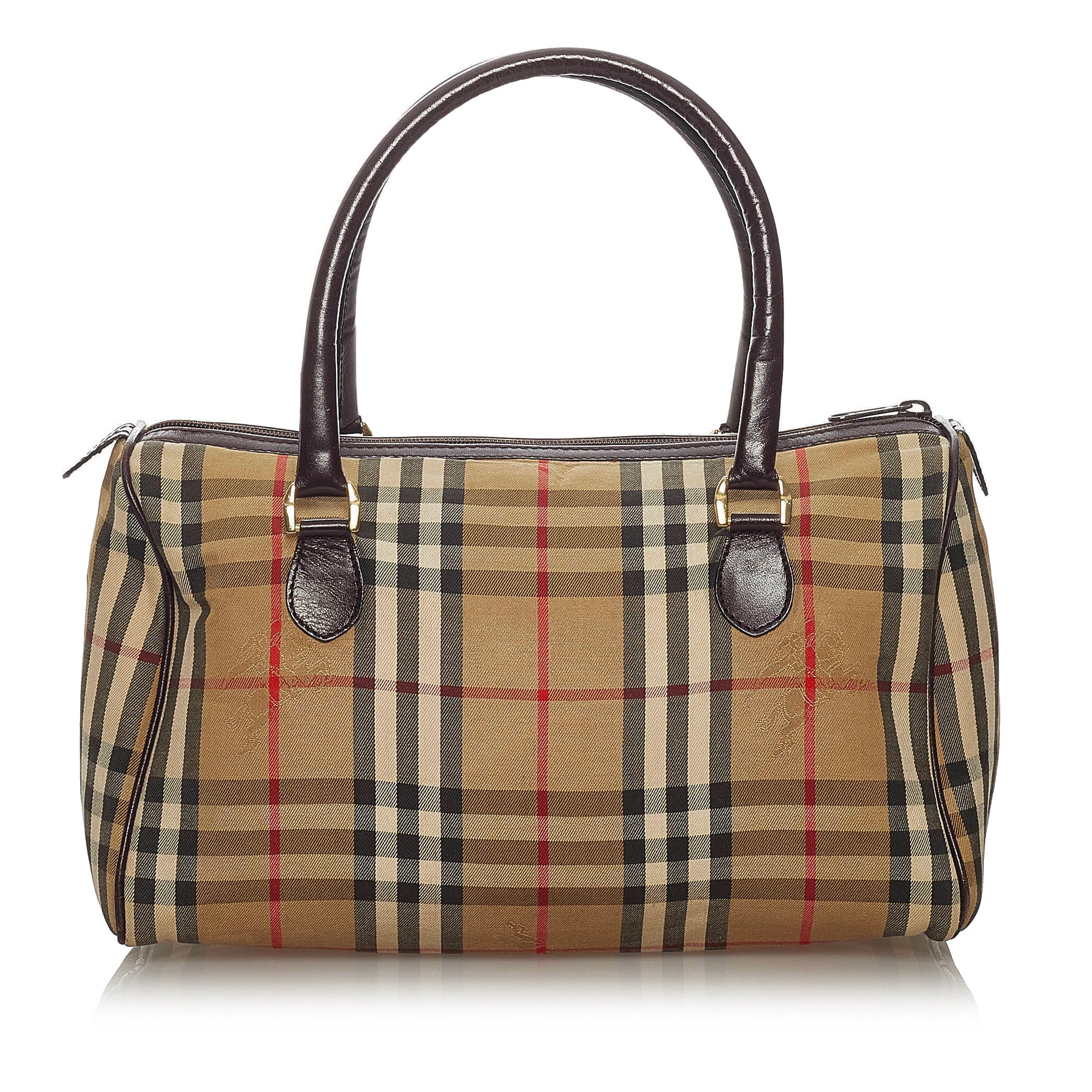 Pre-owned Authenticated Burberry Haymarket Check Canvas Boston Bag