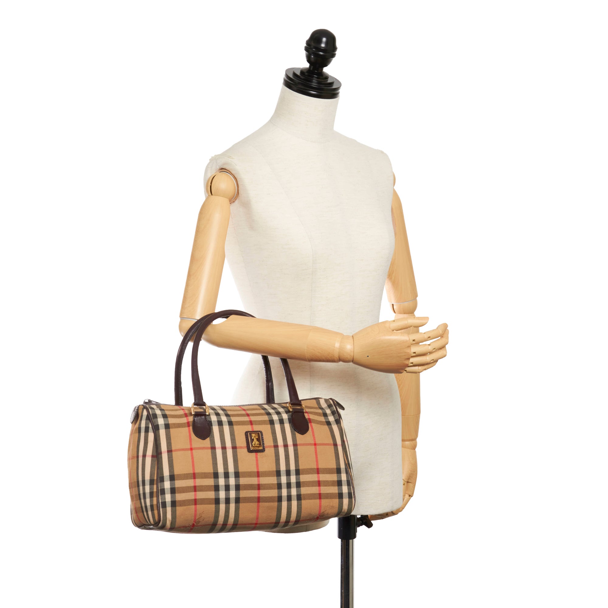 Pre-owned Authenticated Burberry Haymarket Check Canvas Boston Bag