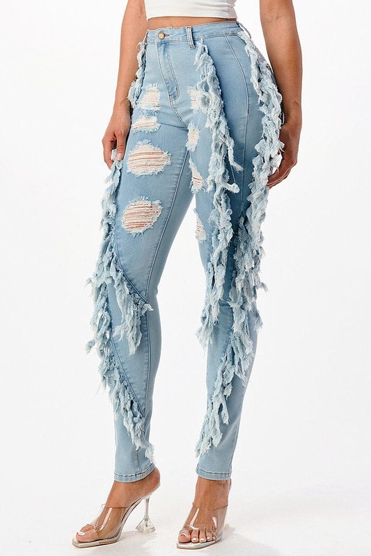 Purple Candy Double Frayed Fringe Side Jeans | Turn Her Style, LLC