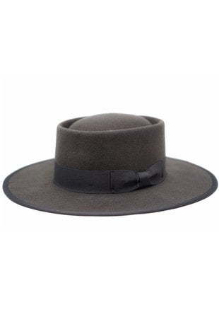 Olive & Pique VIDA Wool Felt Flat Stiff Brim Gambler Hat  display picture 1