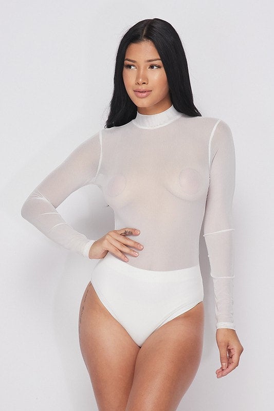 Long Sleeve Mock Neck Mesh Bodysuit