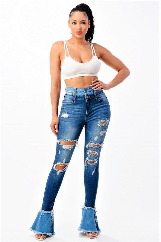 High Rise Frayed Bottom Jean –