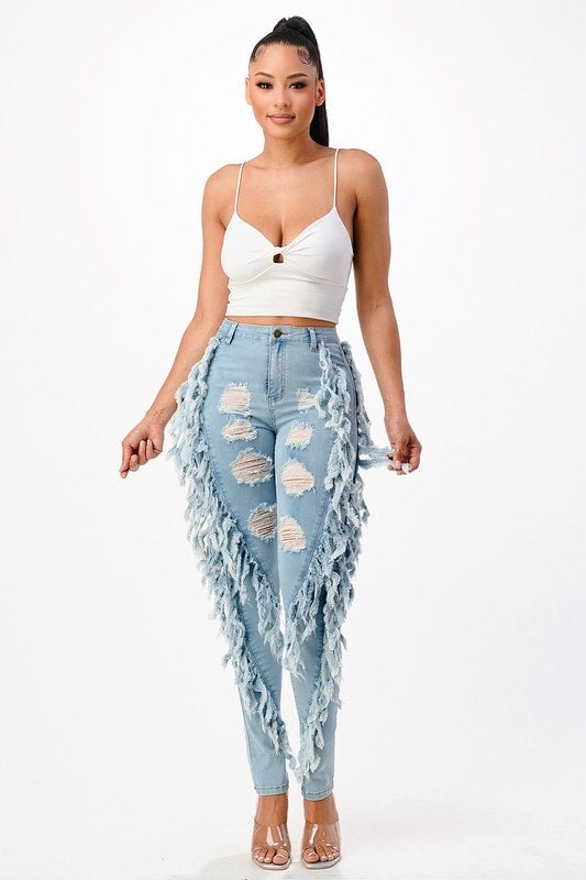 Fringe hot sale frayed jeans