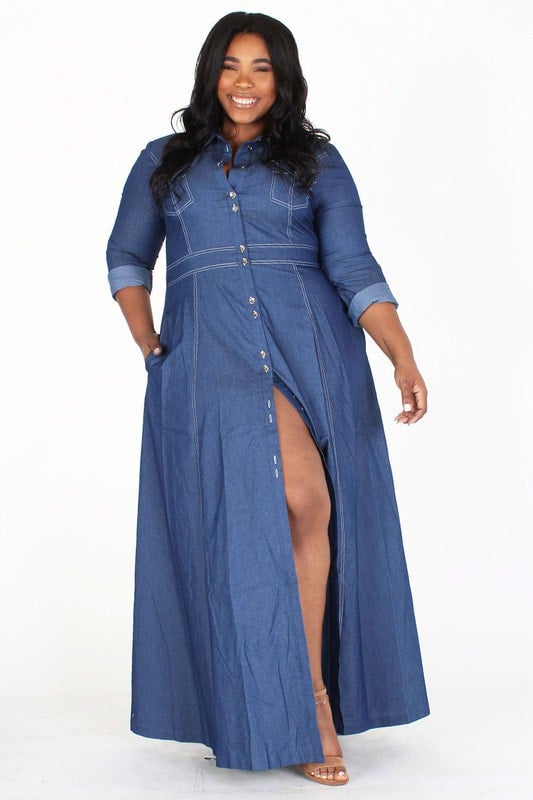 Line Long Sleeve Denim Dress and | Turn Her Style, LLC