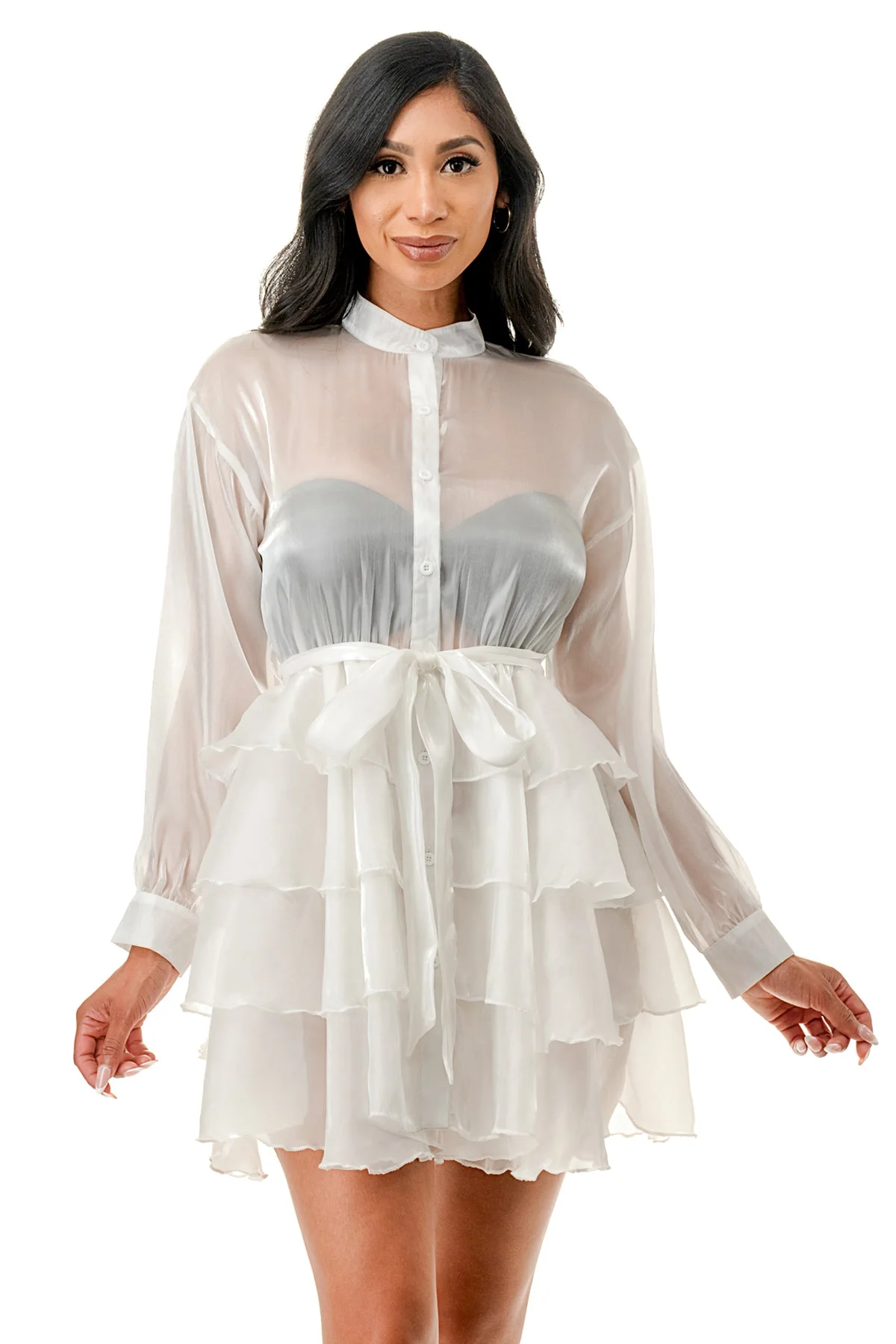 SHEIN Haute Plus Colorblock Layered Ruffle Dress | SHEIN USA